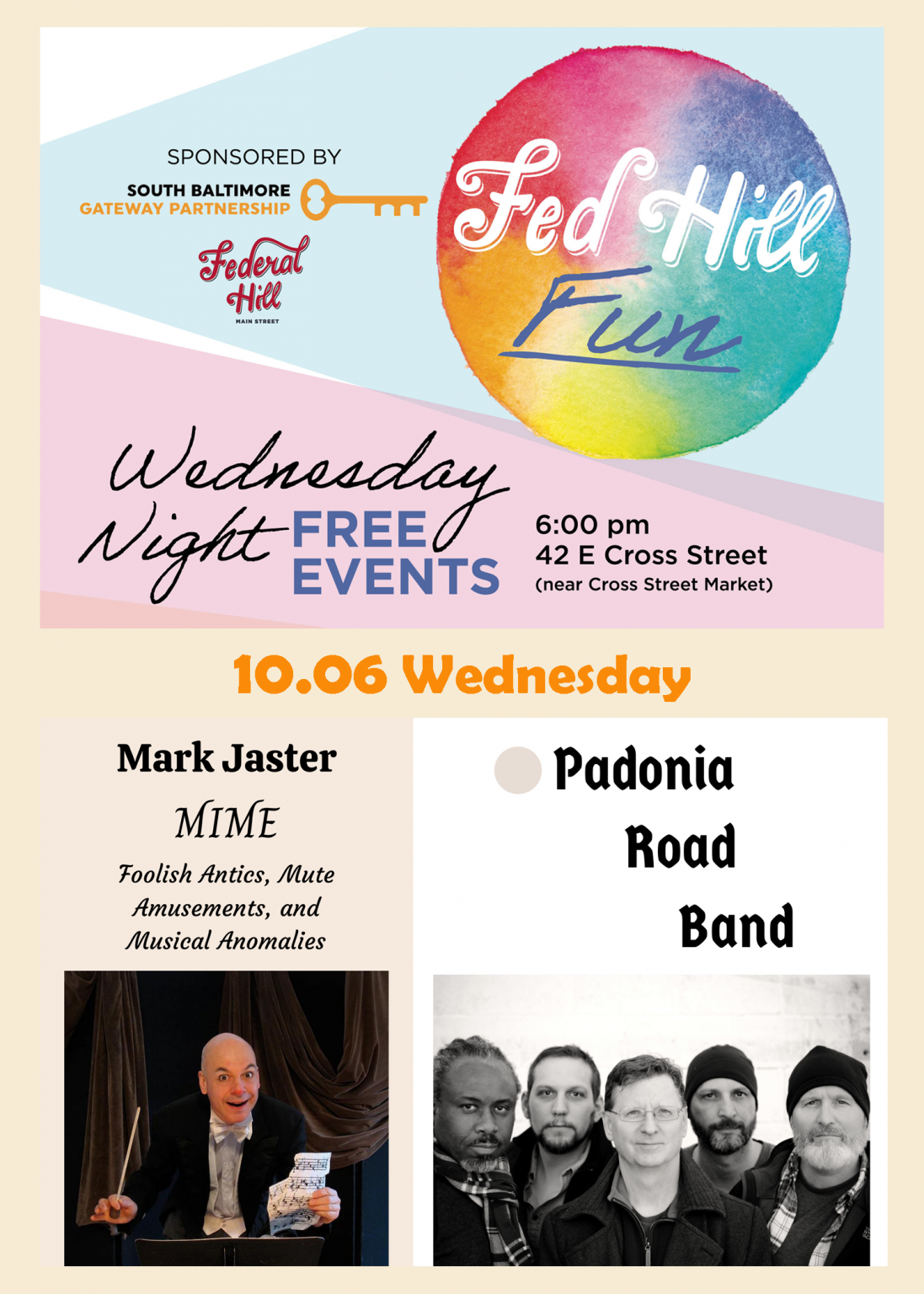 Fed Hill Fun Wednesday Nights 10.06 Mark Jaster Mime & Padonia Road
